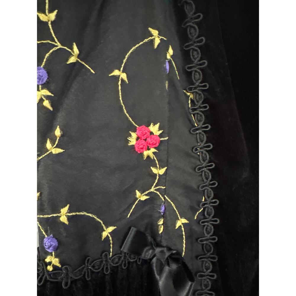 Late 80s Jeannie Nitro Gothic black velvet silk floral embroidered corset gown s - Picture 14 of 16